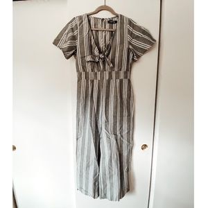 Junior's Striped Short Sleeve Jumpsuit